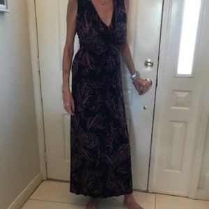 Tommy Bahama Maxi Dress XS Black base with pink paisley accents.